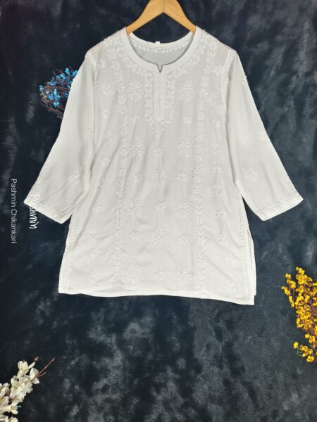 White Chikankari Modal Dobby 2 Panel Top