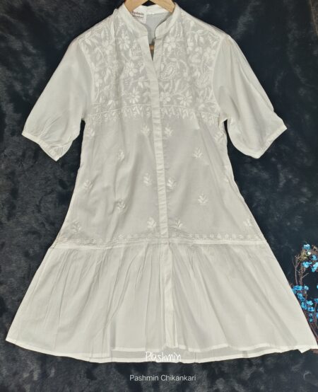 White Chikankari Cotton Shirt Style 1 Piece Dress