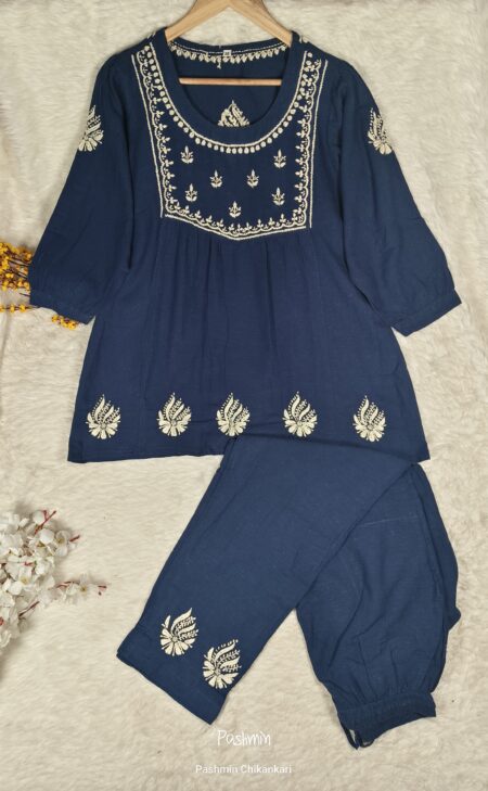 Chikankari Cotton Short Kurta And Pant Co-Ord set