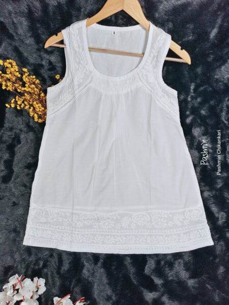 White Chikankari Pure Cotton Sleeveless Top