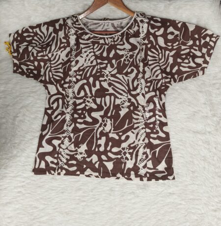 Brown Chikankari Cotton Abstract Print Top