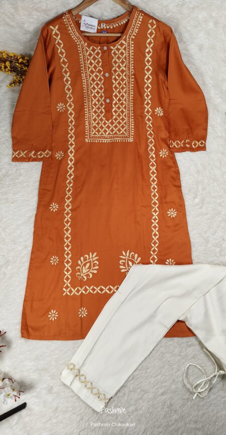 Chikankari Glace Cotton Front Button Kurta Pant Set