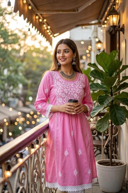 Chikankari Cotton 2 Panel Lace Work Kurta