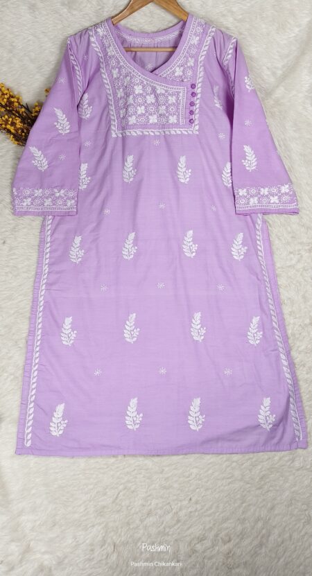 Chikankari Cotton Front Button Angrakha Style Kurta