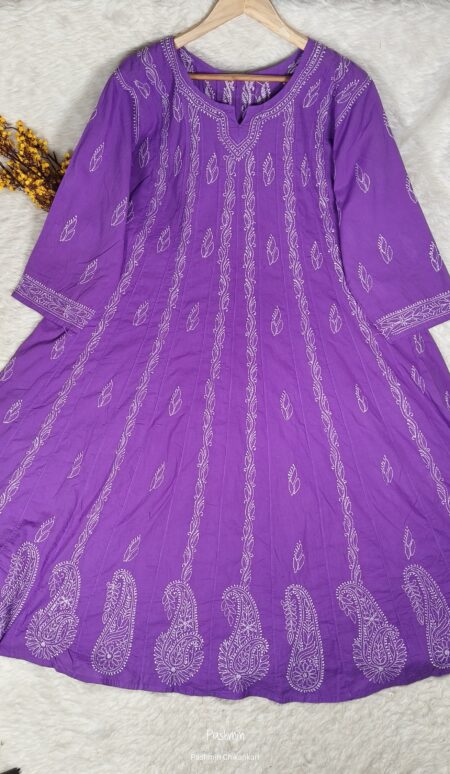 Chikankari Cotton Shadow Work 24 Kali Anarkali