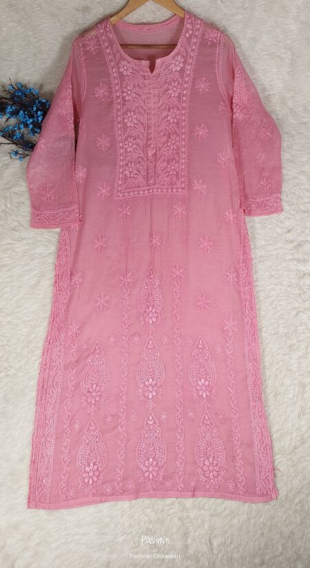 Chikankari Chanderi Tone To Tone Ghaaspatti And Shadow Work Kurta