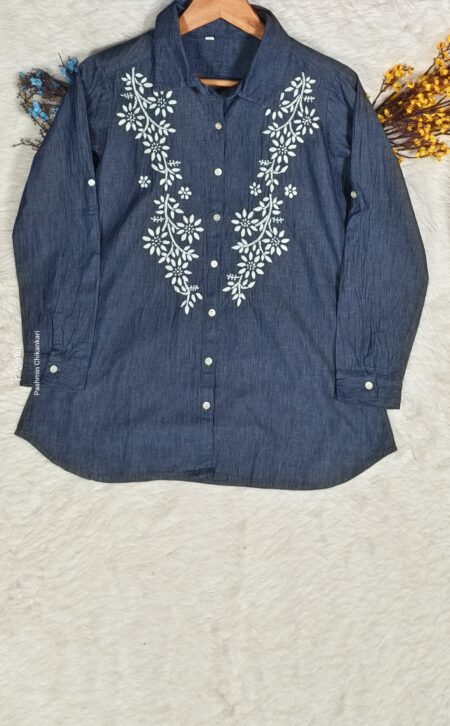 Denim Blue Chikankari Cotton Shirt