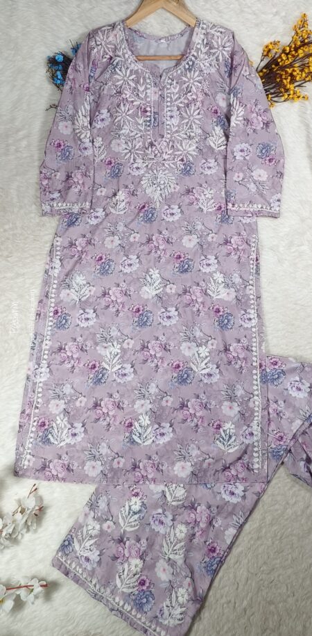 Chikankari Roman Crape Printed Kurta Pant Set