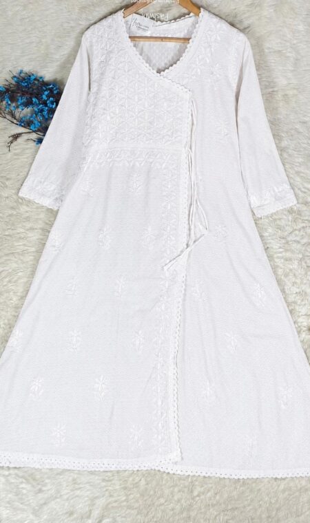 White Chikankari Dobby Cotton Angrakha