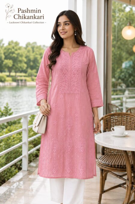 Chikankari Chanderi Tone To Tone Ghaaspatti And Shadow Work Kurta
