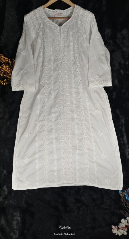 White Chikankari Cotton Applique Work Kurta